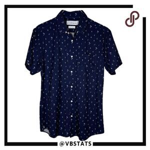 Mizzen + Main Men's Leeward Stretch Golf‎ Trim Button Up Shirt Blue Size Medium